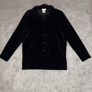Vtg Kathie Lee Black Velvet Long Sleeve Button Up Shirt Size XL Goth Glam